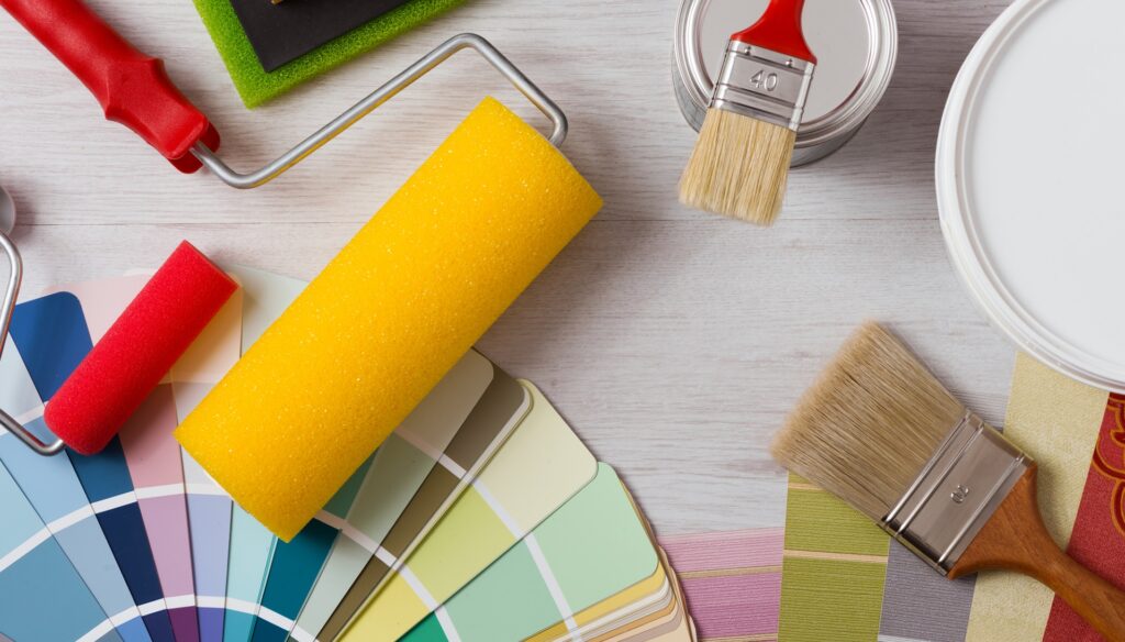 Decorator's work table with tools